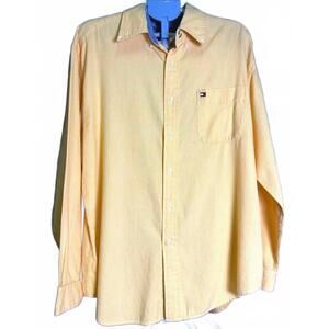 TOMMY HILFIGER MEN'S XL SHIRT LONG SLEEVE BUTTON DOWN FLANNEL YELLOW 100% COTTON